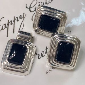 Sterling Silver Onyx Pendant & Earrings